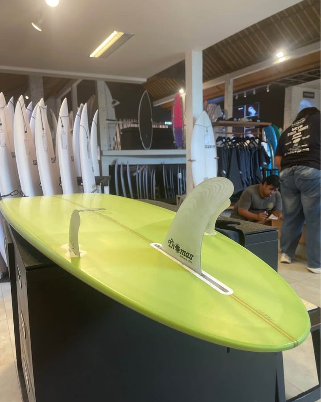 Thomas Surfboards Utility 7'2 mid-length with fins and cover